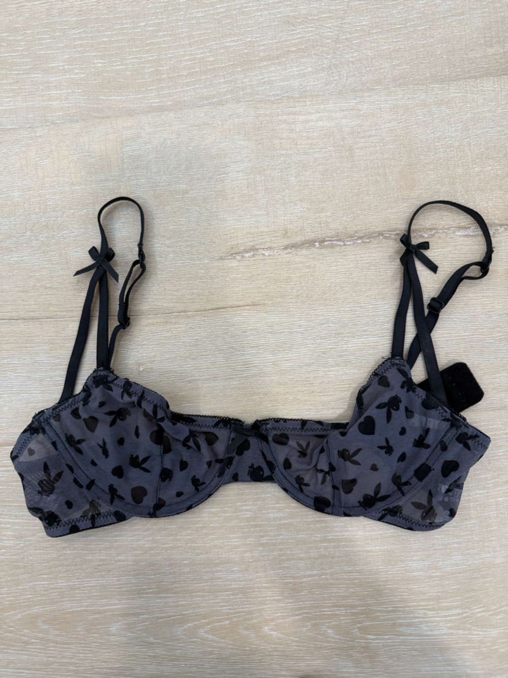 PLAYBOY Black Sheer Heart & Bunny Underwire Bra